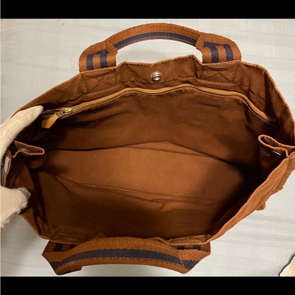 Authentic Hermes Large Vintage Rust and Navy Canvas Tote Bag - Picture 3 of 16